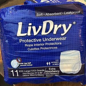 LivDry Adult XXXL Protective Underwear, Adult Diapers, Leak Proof-11 count